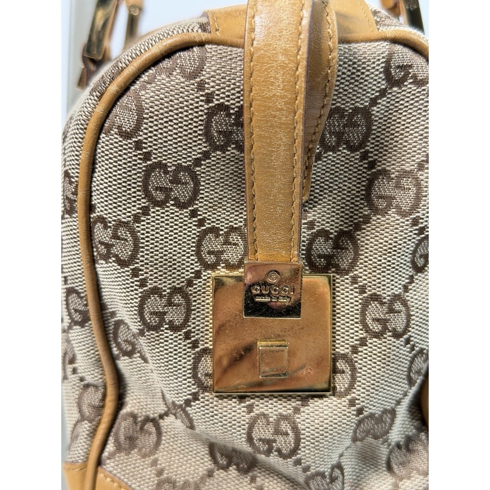 GUCCI Mini Boston Bag Shoulder Bag Canvas Beige Sherry Line Authentic Ladies0037 - Picture 8 of 16